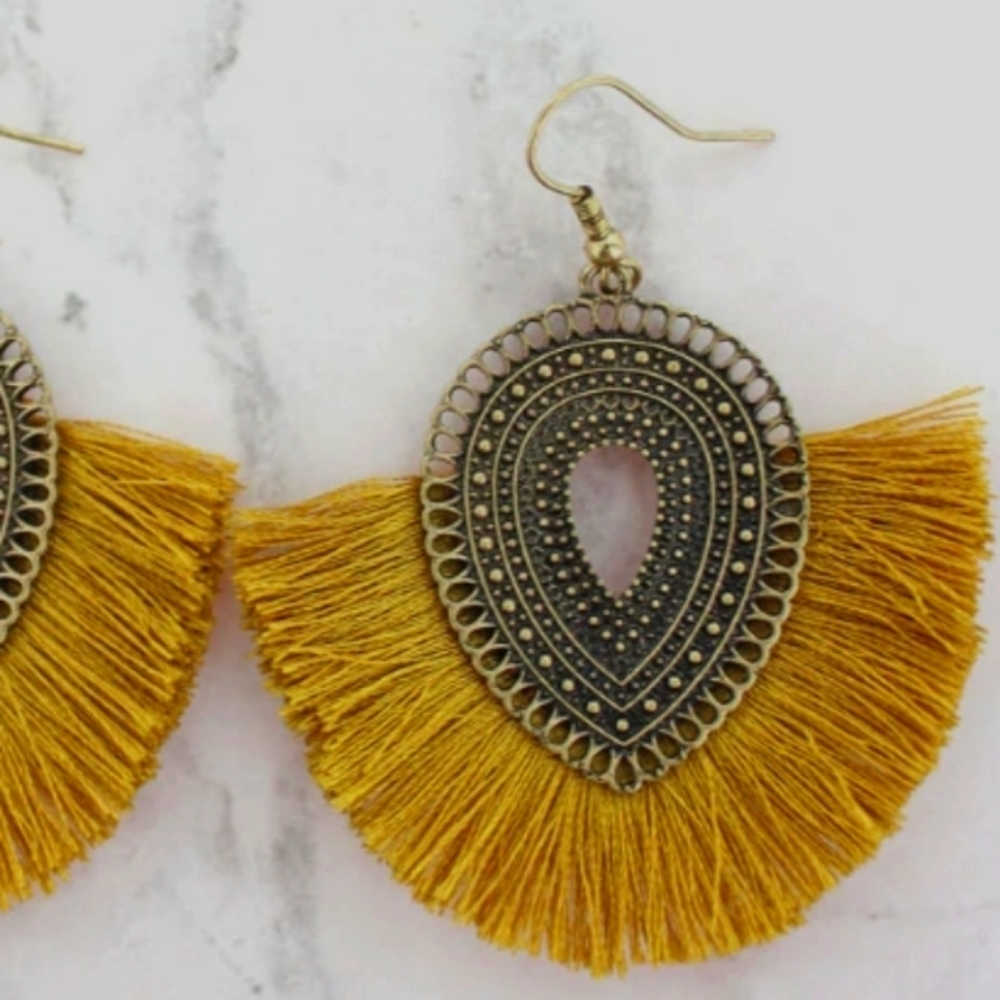 Mustard Fringe Earrings